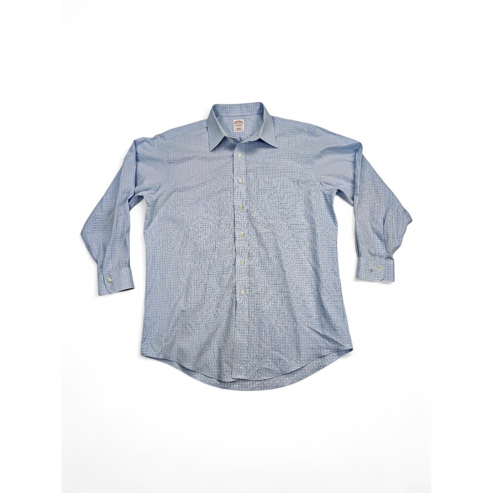 Brooks Brothers 1818 Light Blue Windowpane Dress Shirt Neck 16